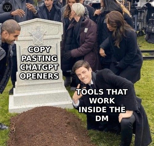 Meme of standing over grave of copy-paste AI dating openers