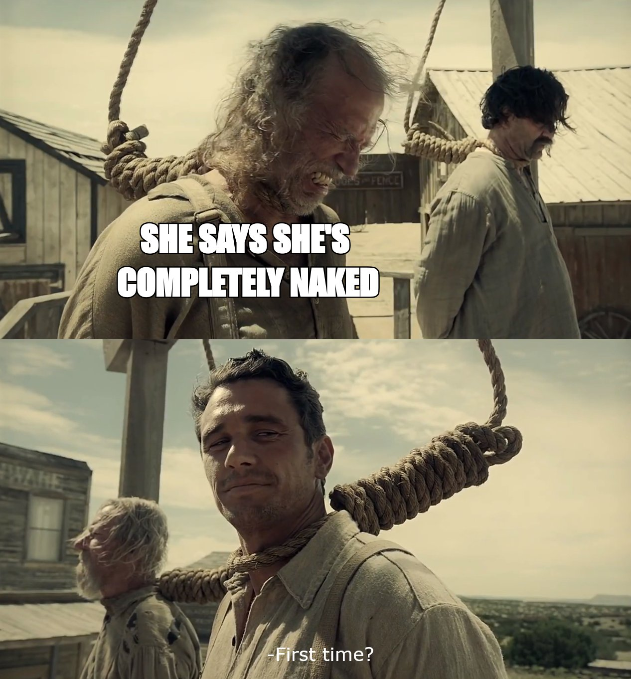 First time? meme: 'she says she's completely naked'