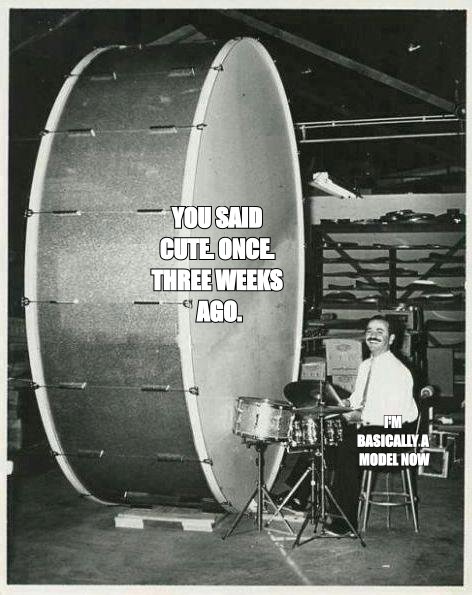 Big ego man meme: 'I'm basically a model now' versus 'you said cute. once. three weeks ago.'