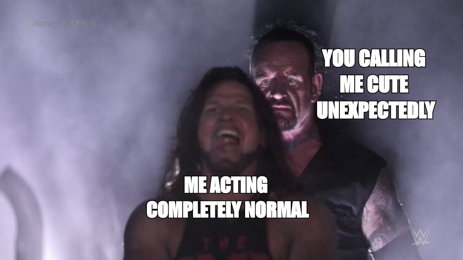 AJ Styles and Undertaker meme: 'me acting completely normal' ambushed by 'you calling me cute unexpectedly'