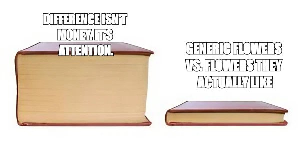 Big Book Small Book meme about The difference isn't money. It's attention.